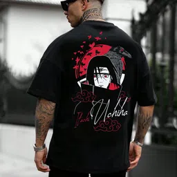 Men Printed Round Neck Cotton Blend Black T-Shirt-image-36