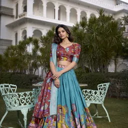 shringarhouse Embroidered, Floral Print, Printed, Geometric Print, Digital Print Semi Stitched Lehenga Choli image 5