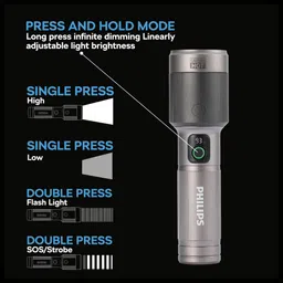 philips Aircraft Aluminium Alloy, Zoom LED Flashlight – 2150 lm, 4500mAh , SFL5101/56 Torch image 5