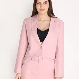chkokko Women Solid Single Breasted Formal Blazer-picture-12