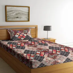 arrabi Multicolor Geometric 300 TC Cotton Blend Single Bedsheet with 1 Pillow Cover image 1