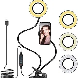 ENMORA 38 _LT_LAZY RING LIGHT_WITH MOBILE HOLDER_3.5" LED Selfie Ring Light with Phone Holder |Flexible Arm Desk Mount Clamp for Live Stream, Makeup, Online Meetings, Recording, Photography, USB Reading Light | 3 Color 10 Brightness Level Ring Flash-picture-10