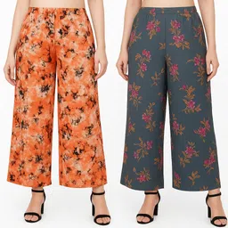 tichkule Pack of 2 Women Loose Fit, Comfort Fit Grey, Pink Cotton Silk Trousers-picture-16