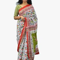 TROPWEAR Block Print Ethnic Motifs Pure Cotton Saree-picture-38