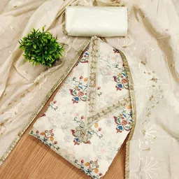 LeeliPeeri Designer Floral Printed Embellished Chanderi Silk Unstitched Dress Material-image-62