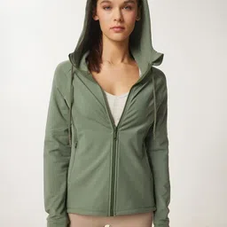 Happiness istanbul Women Hooded Long Sleeves Front Open Sweatshirt image 2
