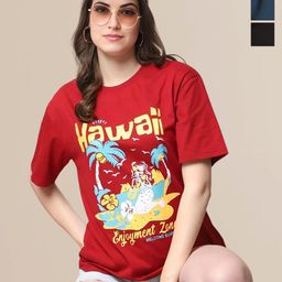 Mast & Harbour Women Pack of 3 Graphic Printed Round Neck Cotton Oversized T-shirts-picture-6