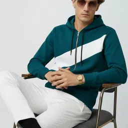 Try This Colourblocked Hooded Neck Long Sleeves Front-Open Sweatshirt-picture-18