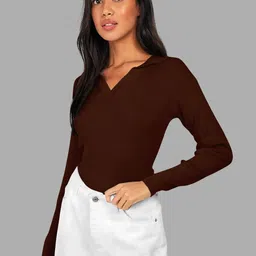 Maheshvi Women Ribbed Collared Long Sleeves Fitted Top-picture-29