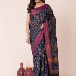 Durga Handlooms Paisley Embroidered Kantha Work Saree-picture-14