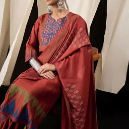 all about you Women Printed Regular Kurta with Trousers & With Dupatta image 2