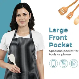 Aura 2-Pcs Black Striped Waterproof Apron With Front Pocket image 4