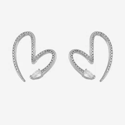 Kushal's Fashion Jewellery Rhodium-Plated Heart Shaped Zircon Studded Studs-image-92