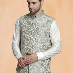 Jompers Floral Embroidered Mandarin Collar Nehru Jacket image 5