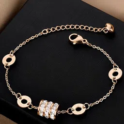 KARISHMA KREATIONS Stainless Steel Rose Gold-Plated Cubic Zirconia Studded Link Bracelet image 5
