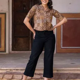 BAESD Women Printed Cuban Collar Cotton Crop Shirt Style Top-image-46