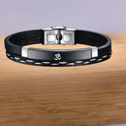 M Men Style Silver-Plated Stainless Steel OM Leather Wraparound Bracelet-picture-12