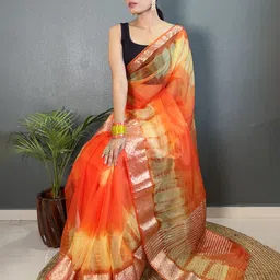all about you Tie and Dye Zari Border Organza Saree image 3