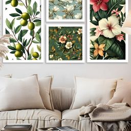 Kotart Green & White 4 Pieces Floral And Botanical Wooden Wall Arts-picture-42