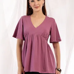 House Of Zelena Women Maternity V-Neck Flutter Sleeve Pleated Detail Empire Top-picture-20