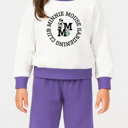 Nauti Nati Girls White & Violet Minnie Mouse Printed Sweatshirt & Joggers Set image 4