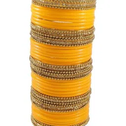 AMSHA Set Of 40 Yellow Glass Artificial Stones & Beads Bangle-picture-14