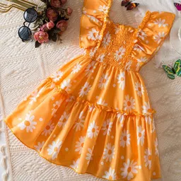 INCLUD Girls Floral Printed Square Neck Fit & Flare Dress-picture-17