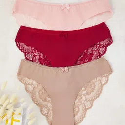Trendyol Women Pack Of 3 Lace Detail Mid Rise Briefs With Anti Microbial-picture-35