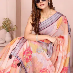 Suraj pari singh Floral Pure Linen Saree image 2