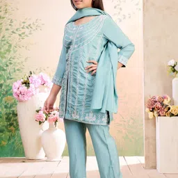 BAESD Girls Ethnic Motifs Embroidered Silk Kurta with Trousers & Dupatta image 2
