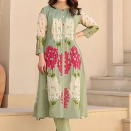 Aaghnya Floral Printed Round Neck A-Line Kurta With Trousers-picture-17
