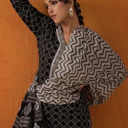 Indo Era Women Printed Regular Pure Cotton Kurta with Salwar & With Dupatta image 5