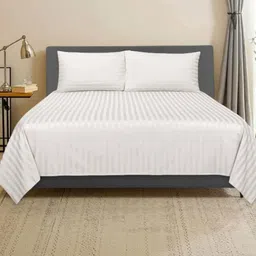 GENUINE GLOBAL DECOR White Striped 250 TC King Bedsheet with 2 Pillow Covers image 2