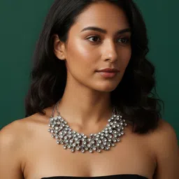 VAGHBHATT Silver-Pated Stone Studded Oxidised Necklace image 3