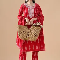 neel & ned Ethnic Motifs Printed Pure Cotton Kurta With Trousers & Dupatta image 5