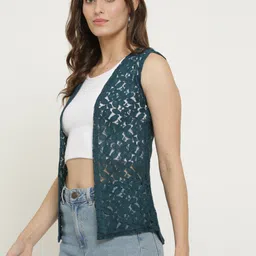 ddaspration Women Sleeveless Green Shrug image 5
