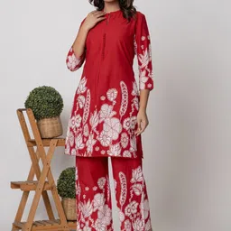 VEDANA Printed Pure Cotton Mandarin Collar Tunic With Trousers Co-Ords image 4