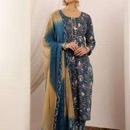 Lative Colours of Fashion Floral Printed Pure Cotton Kurta With Trousers And Dupatta-picture-25