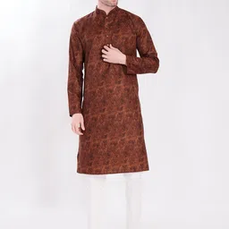 DIVISIVE Geometric Printed Mandarin Collar Straight Kurta image 3
