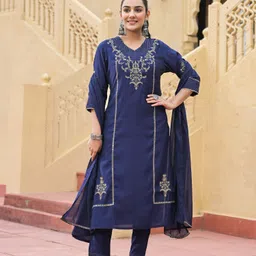 SHIFORY Women Embroidered Kurta with Trousers & With Dupatta-image-6
