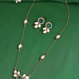ABDESIGNS Enchanting Gold Plated Polki American Diamond Studded Jewellery Set-picture-19