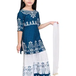 NFashion Girls Blue & White Kurta & Palazzos Set-image-49