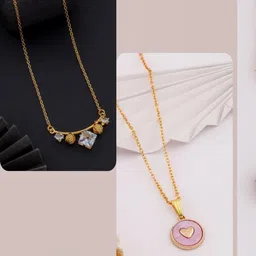 SZN Set Of 2 Gold-Plated Artificial Stones Studded Enamelled Minimal Chains-picture-16