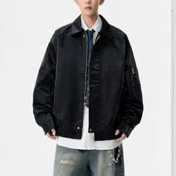 Mast & Harbour Men Spread Collar Solid Bomber Jacket-picture-13