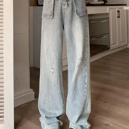 LULU & SKY Women Straight Fit High-Rise Slash Knee Heavy Fade Jeans-picture-22