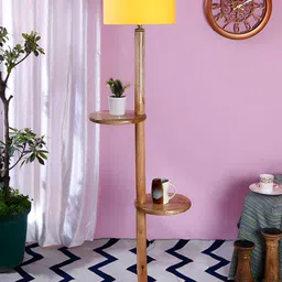 Devansh Yellow Drum Wooden Shelf Floor Lamp image 4