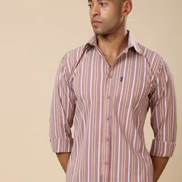 Stylox Striped Spread Collar Roll-Up Sleeves Cotton Slim Fit Shirt-picture-42