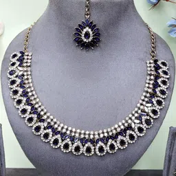 VATSALYA creation Alloy Gold- plated Blue Jewellery Set image 2