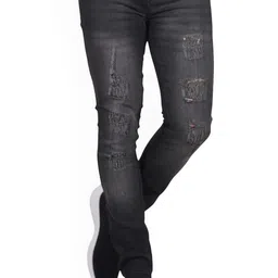 LINARIA Men Classic Slim Fit Mildly Distressed Heavy Fade Mid-Rise Jeans-image-85