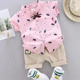 TinyBrezy Kids Printed Mandarin Collar Shirt With Shorts-picture-39